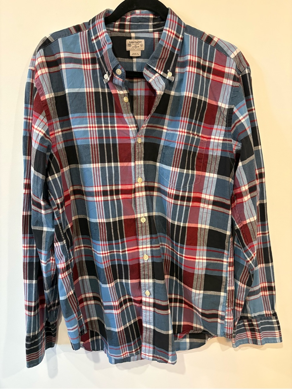 J. Crew Men's Summer Plaid Button-Down in Blue, Red & Black
